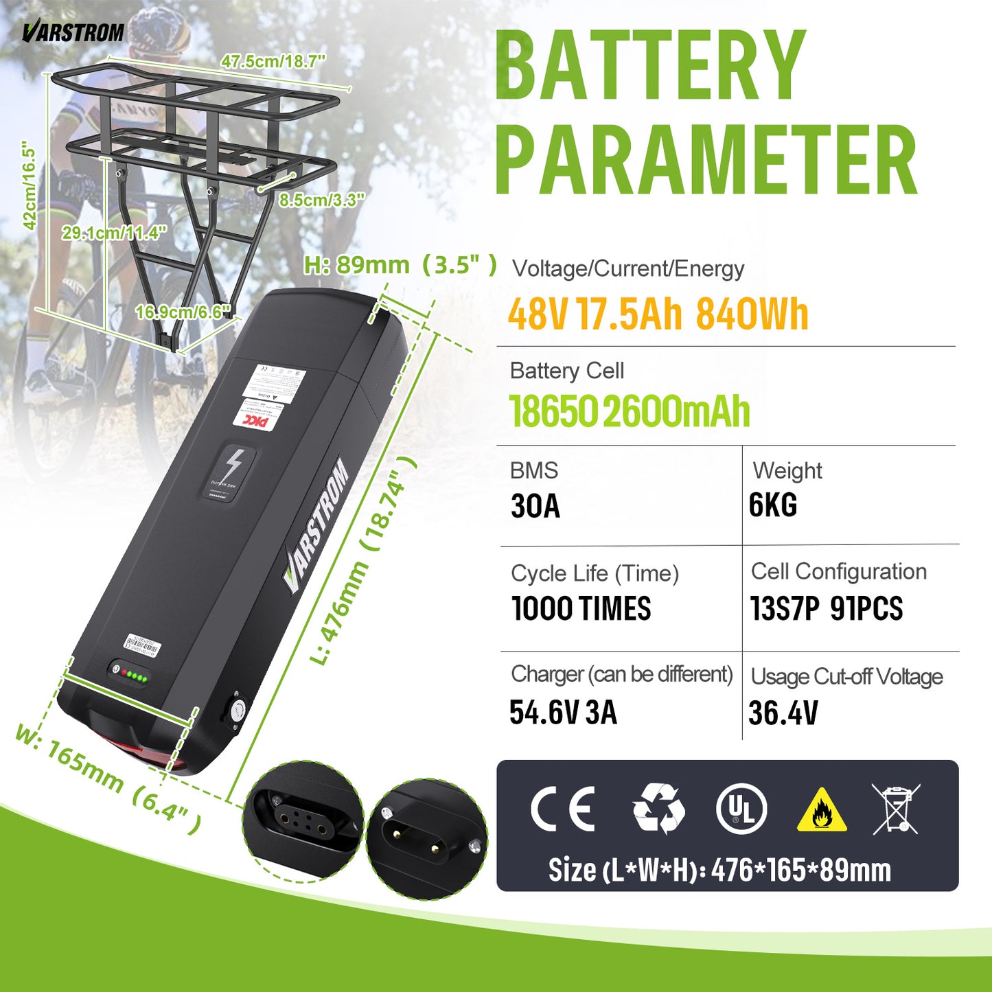 48V Battery with Charger for E-Bike Conversion