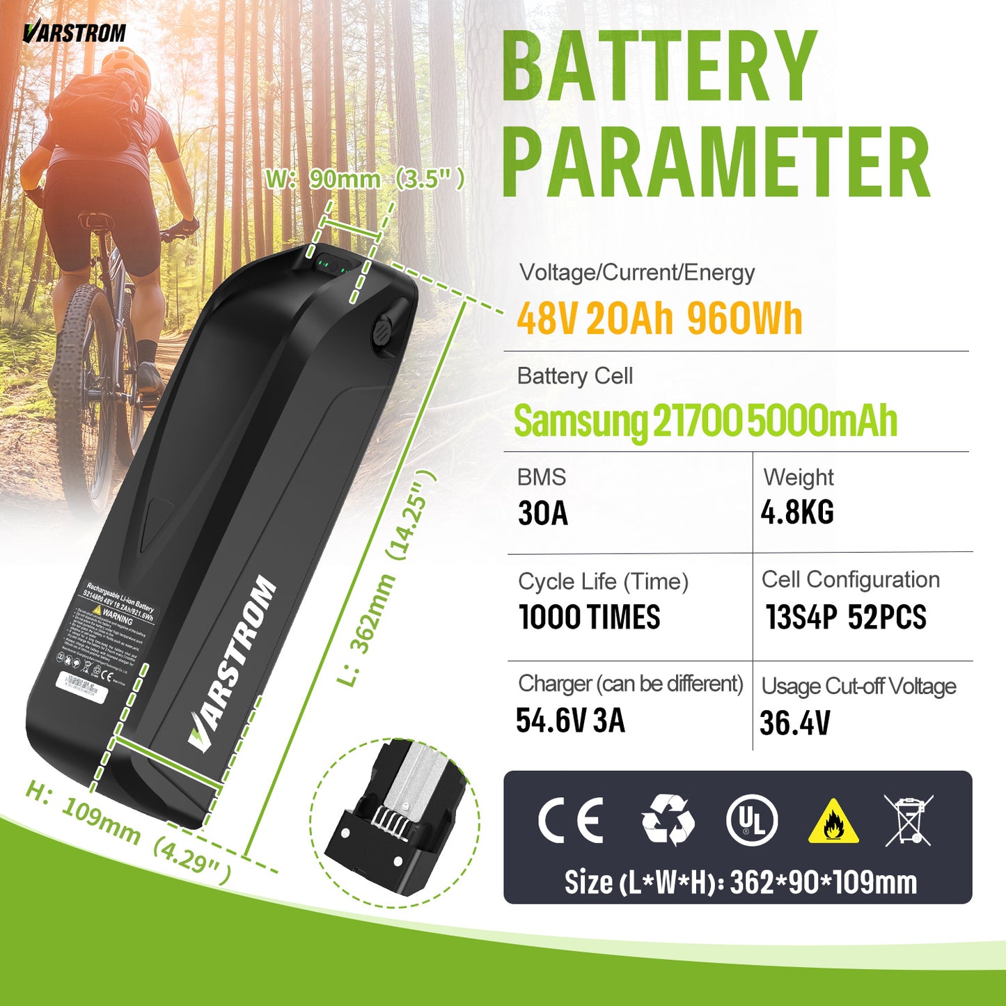 48V Battery with Charger for E-Bike Conversion
