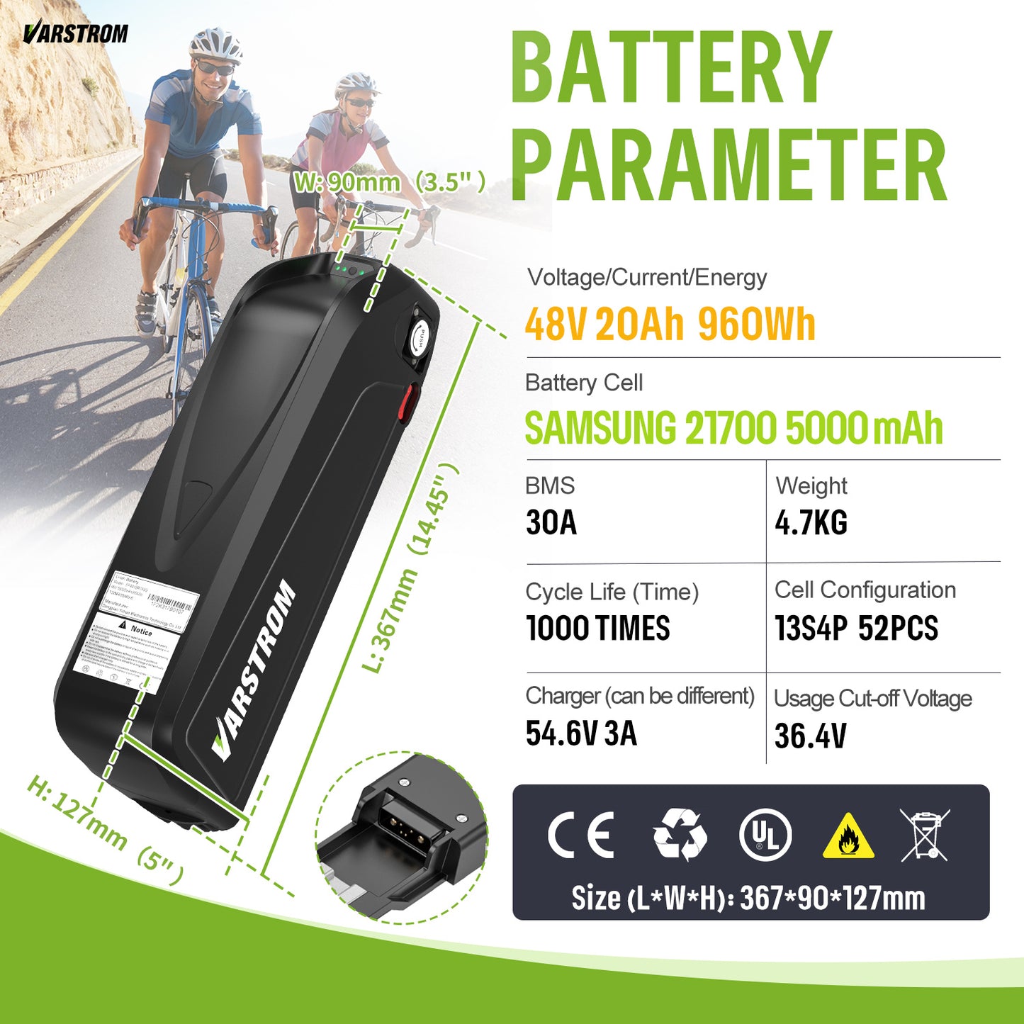 48V Battery with Charger for E-Bike Conversion