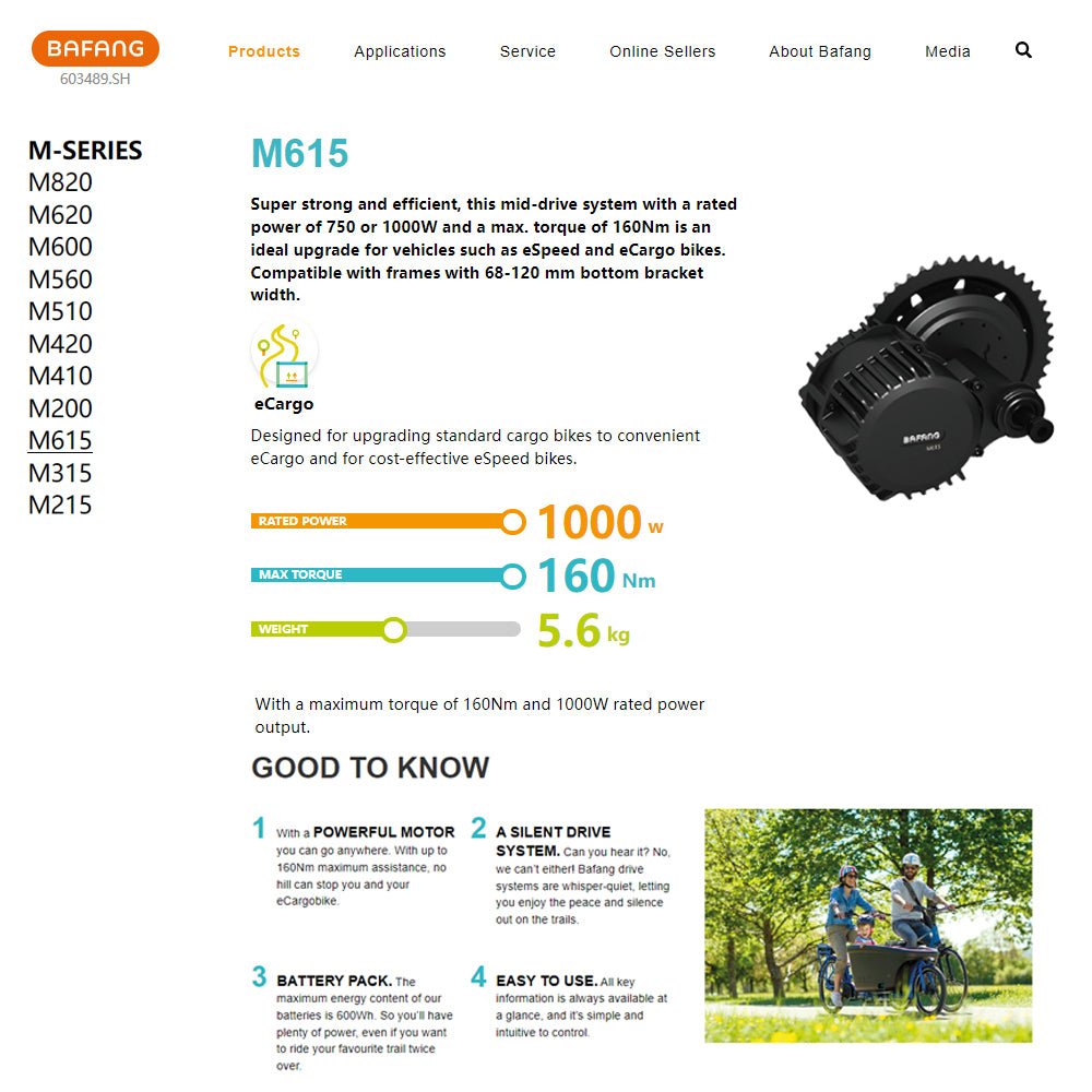 BAFANG 48V 1000W M615 BBSHD MM G320.1000.C (BB Size 68 to 73mm) for eSpeed eCargo eBike Conversion