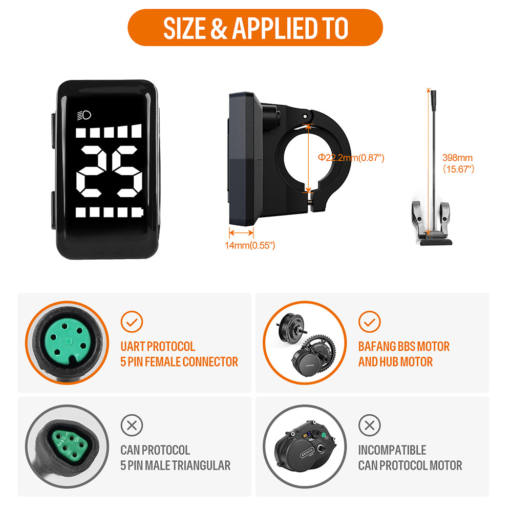Varstrom DZ40 E-Bike Display - LCD Screen for UART Bafang eBike Kits