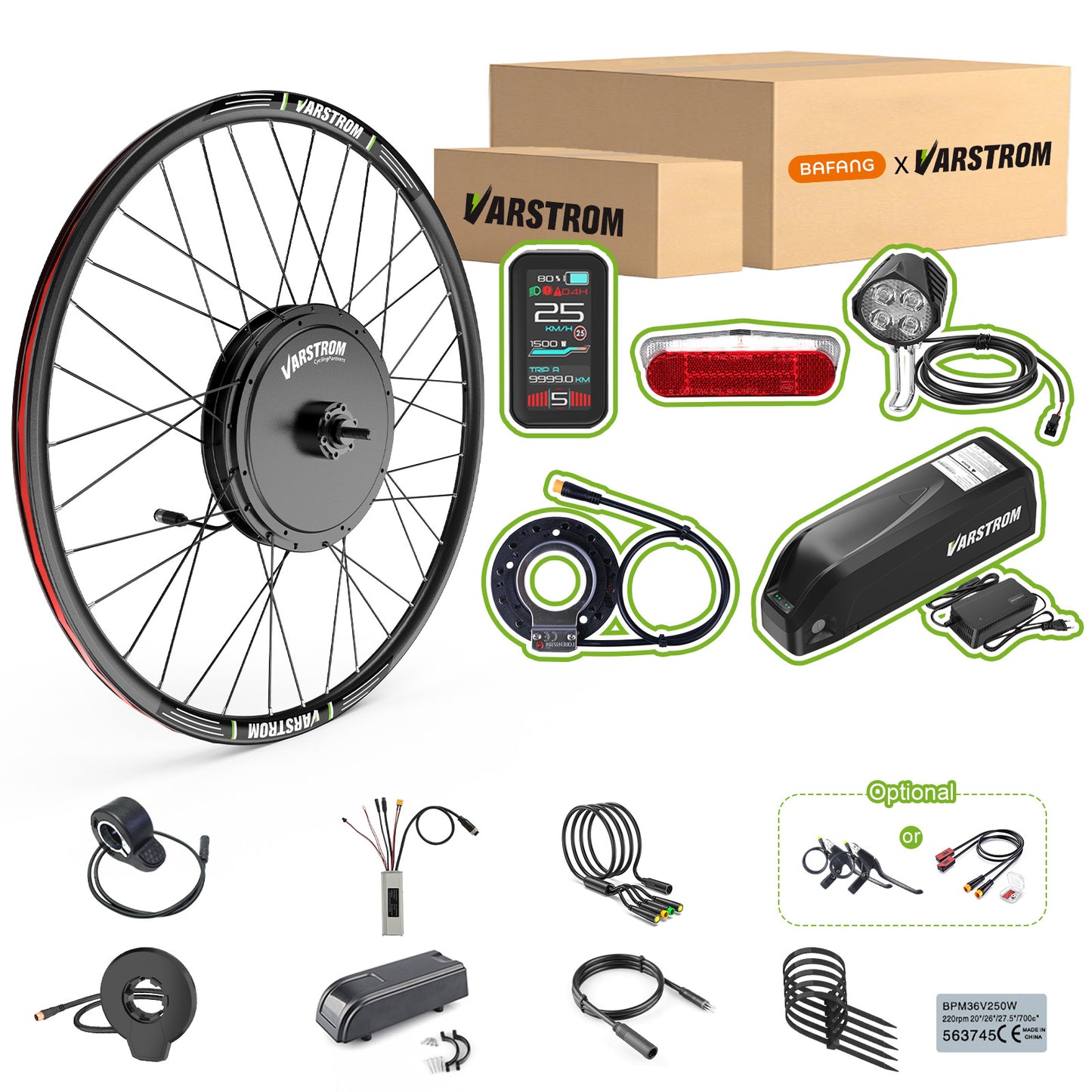 Package for VARSTROM 48V1000W Gearless Front Hub Motor Conversion Kits