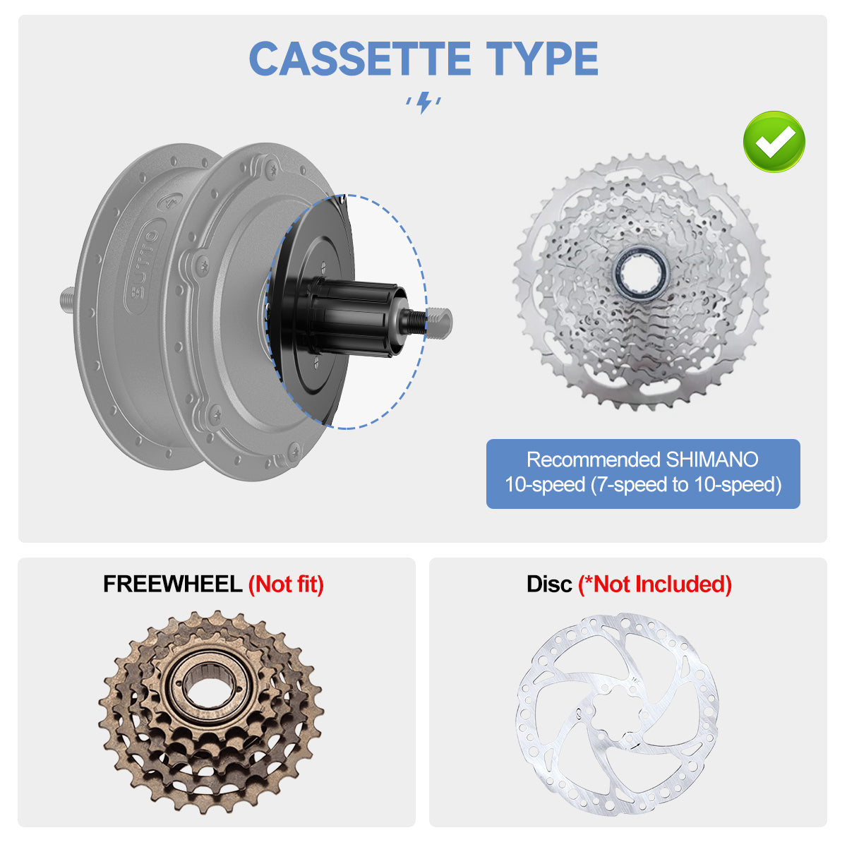 SUTTO 36V 250W Rear Hub Cassette Electric Bike Hub Kits for E-Bike Conversion