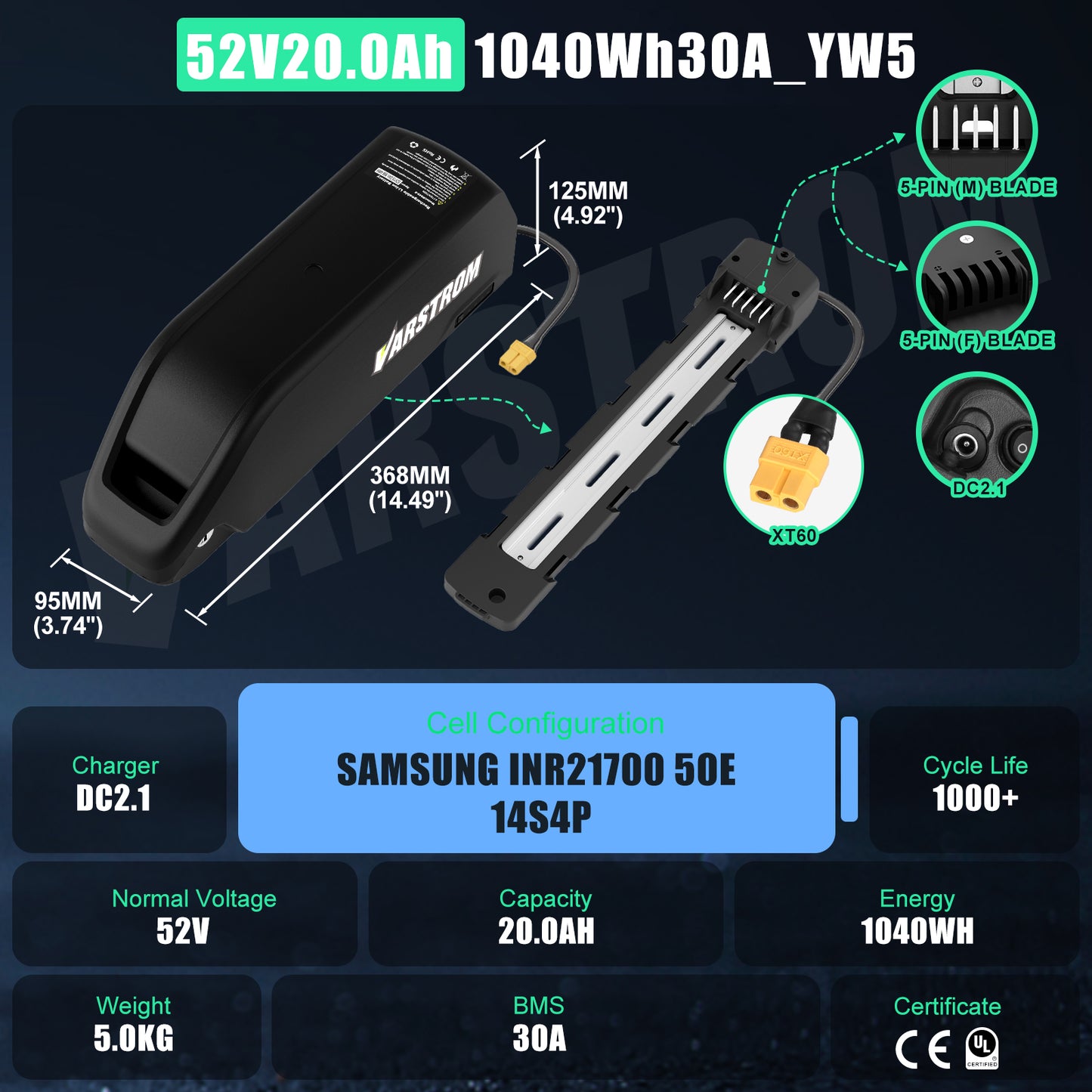 52V Downtube Battery with Charger for E-Bike Conversion
