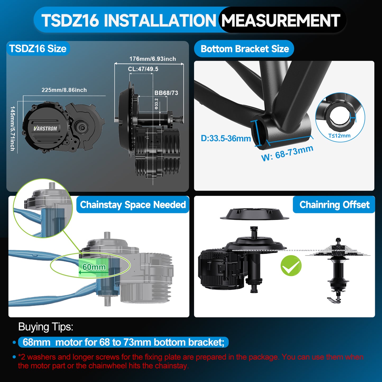 TSE TONGSHENG 48V 1000W TSDZ16 Mid Drive Motor Conversion Kits