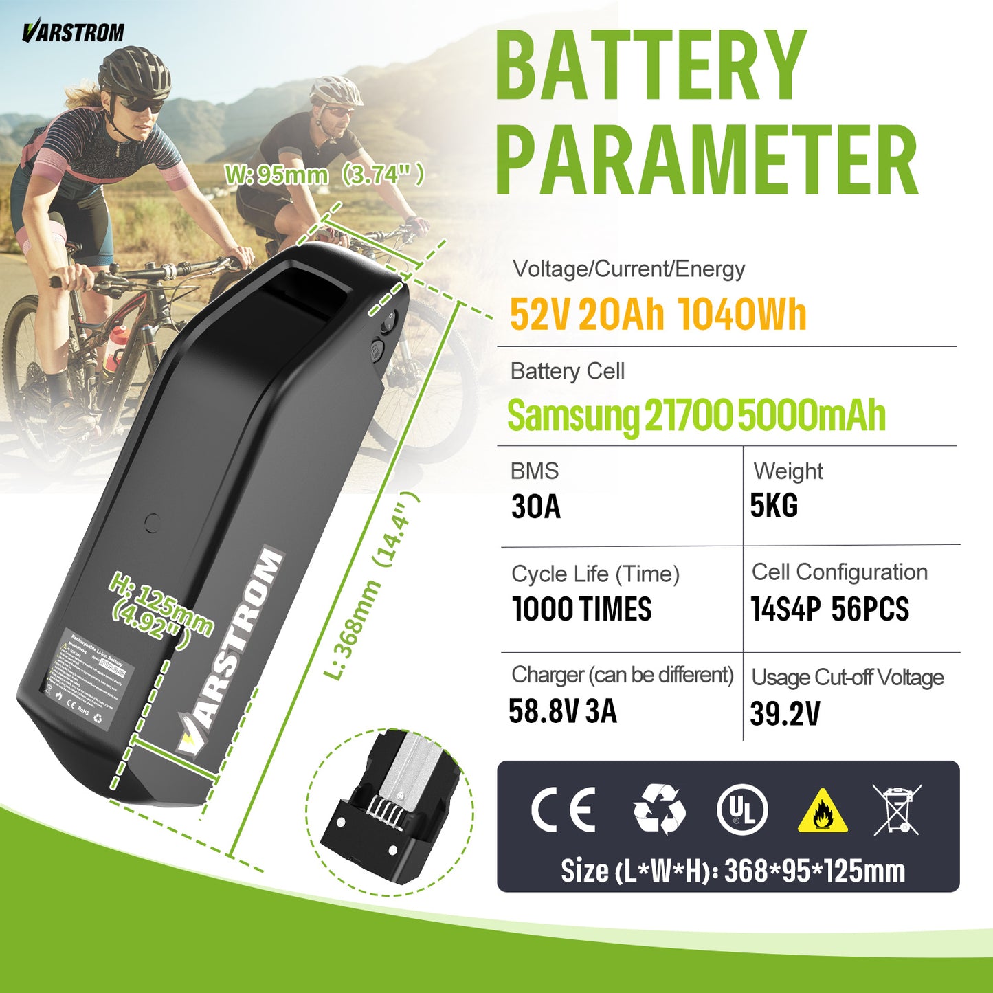 52V Battery with Charger for E-Bike Conversion
