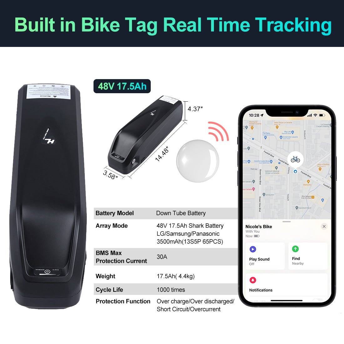 Varstrom Built-in Hailong Down Tube Socket Air Tag eBike Anti-theft Locator
