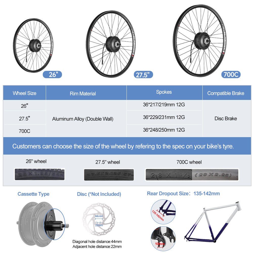 BAFANG 48V 500W RM G020.500.DC Rear Hub Complete Conversion Kit (V-Brake or Disc Brake)