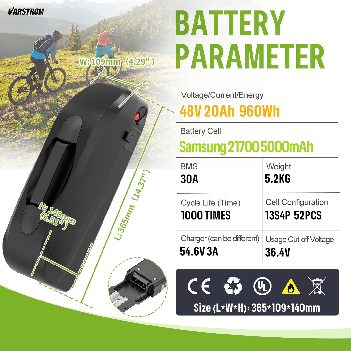 48V Battery with Charger for E-Bike Conversion