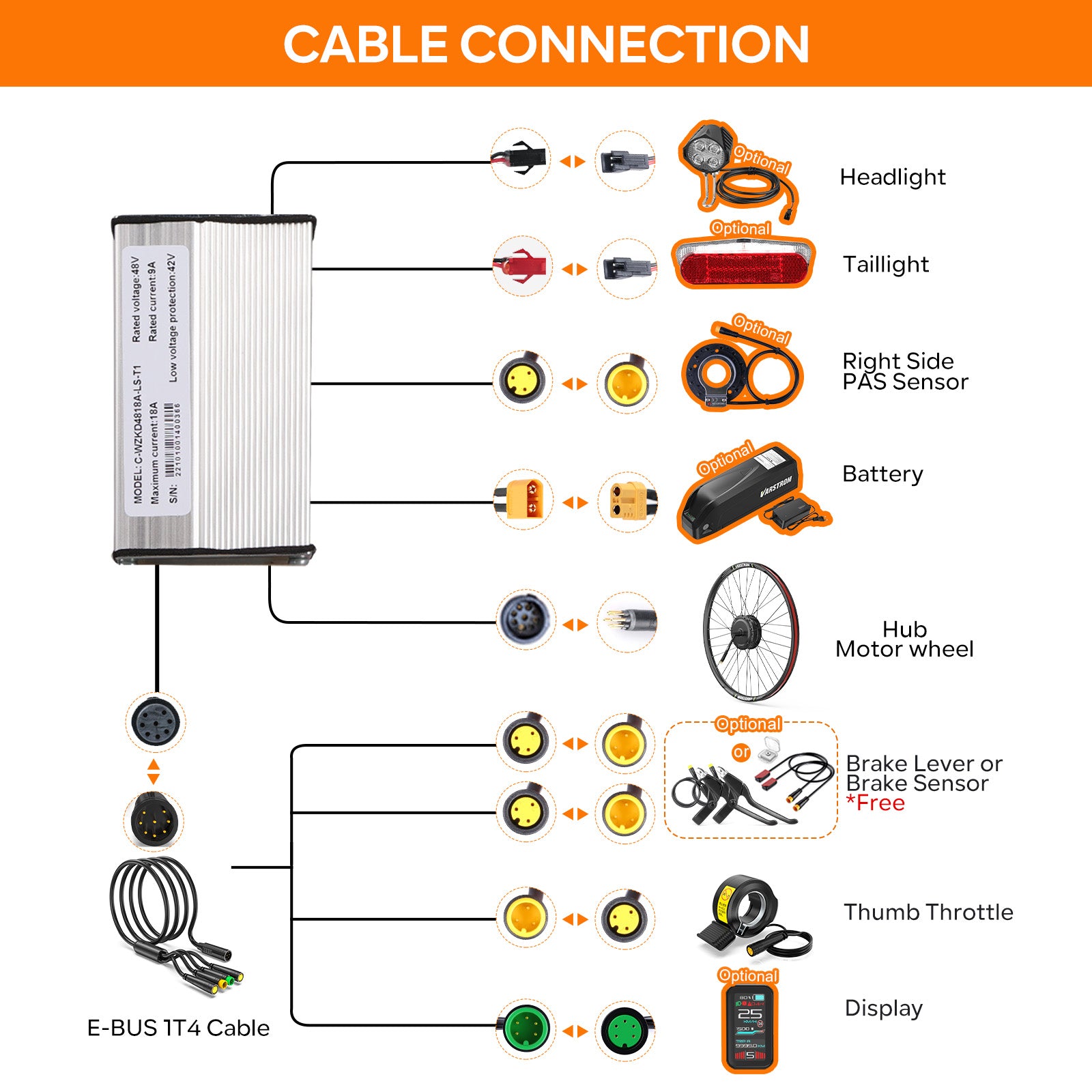 BAFANG 48V 500W FM G020.500.D Front Hub Complete Conversion Kit Wiring Diagram