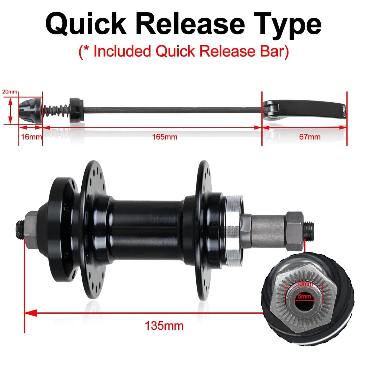 Quick Release Front/Rear Hub 36-Hole Lightweight Bicycle Wheel Hub