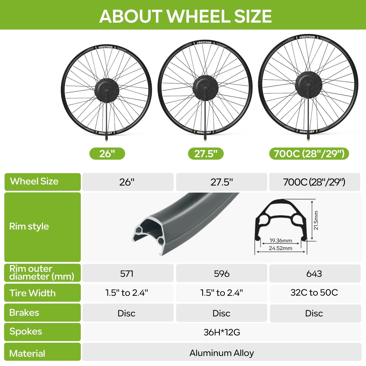 Disc Brake Rim Size for VARSTROM (AIKEMA) Rear Hub Wheels