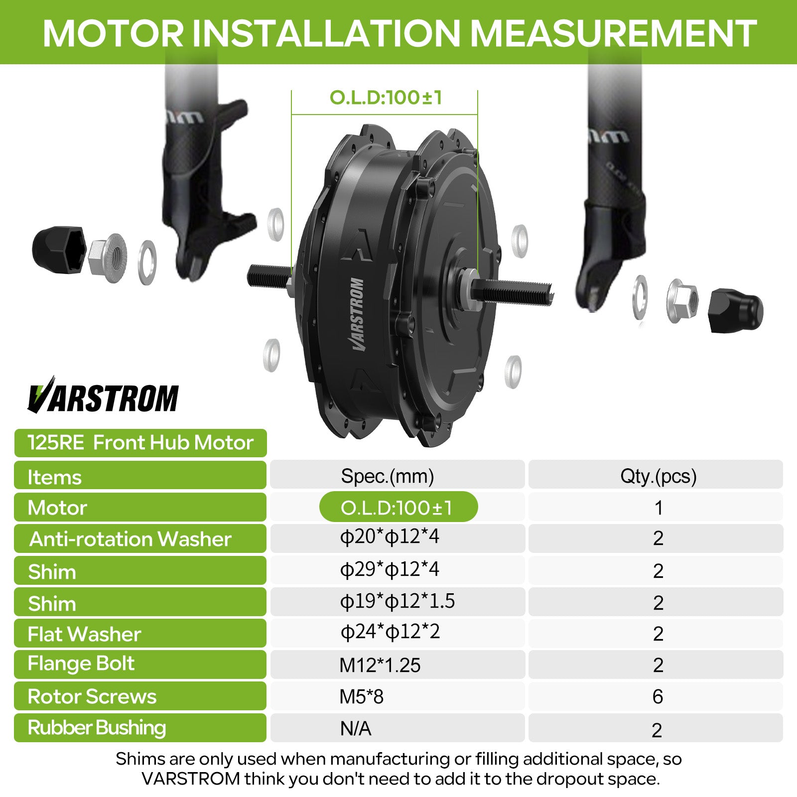 Installation Measurement for AIKEMA 48V 500W 125EVH.F500 Rear Hub Complete Conversion Kit