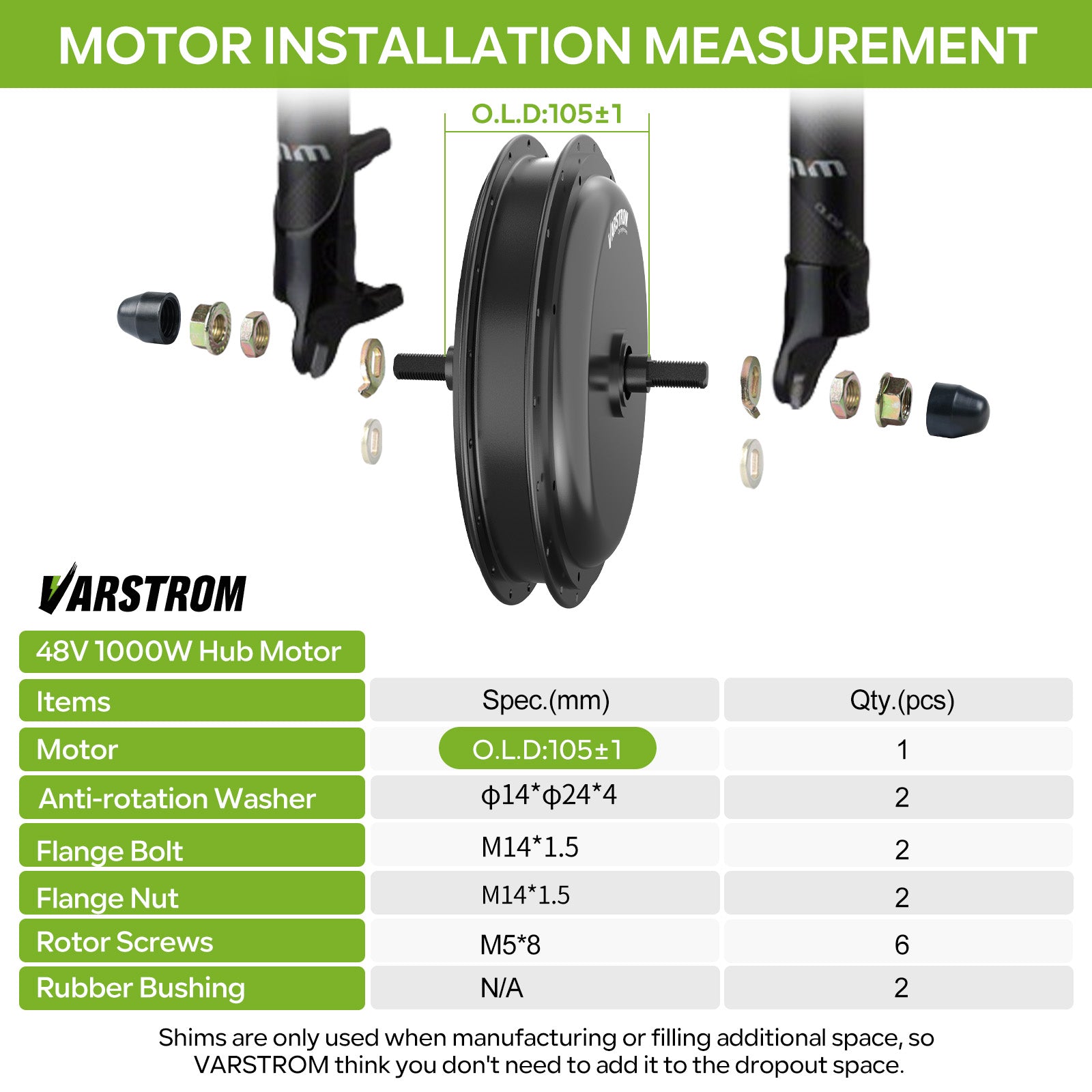 electric bicycle front hub motor Varstrom 48V 1000W Front Hub | Hub Motor Conversion Kit
