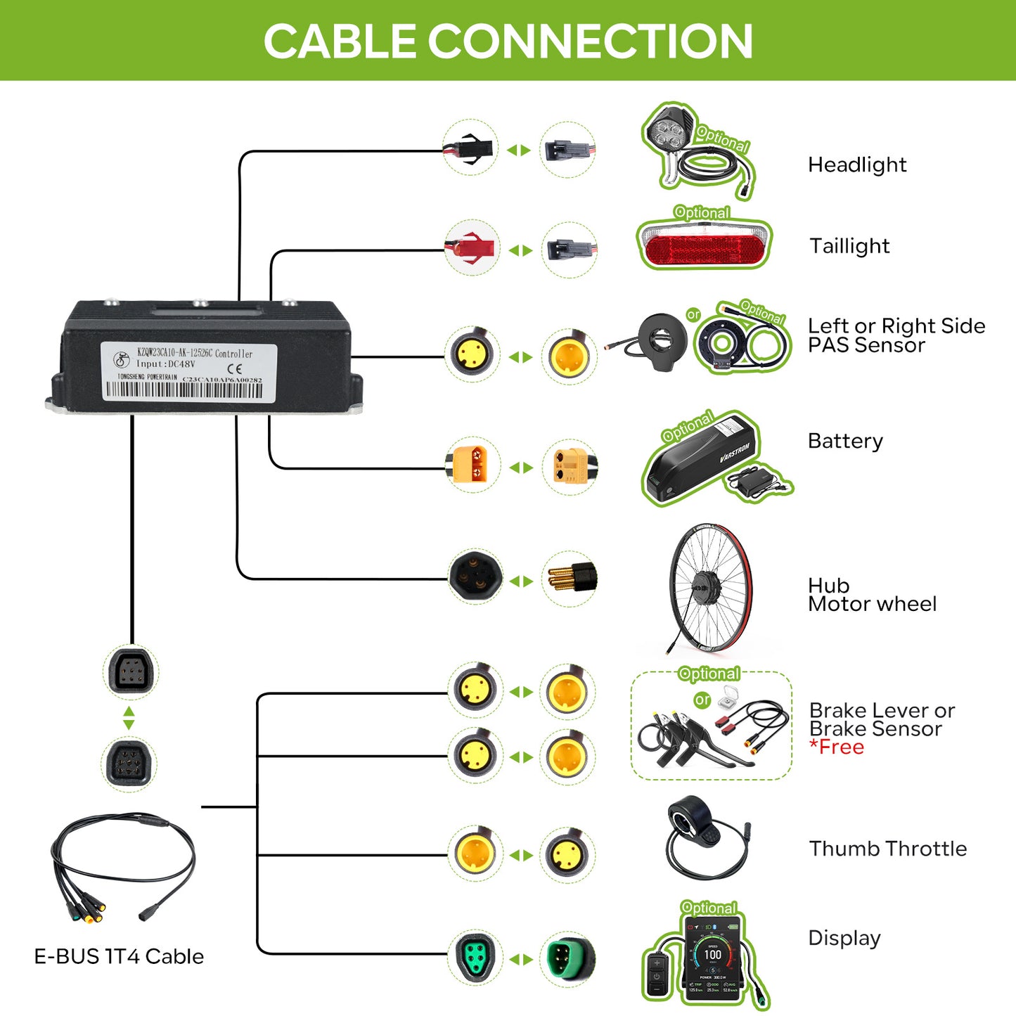 Motor Kit Wiring Diagram for VARSTROM (AIKEMA) 48V 750W 125XVH.RC750 Rear Hub Complete Conversion Kit