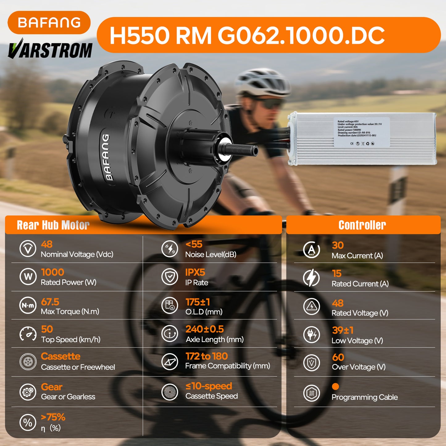 Motor Spec and Controller Spec for BAFANG 48V 1000W RM G0062.1000.DC Rear Hub Complete Conversion Kit