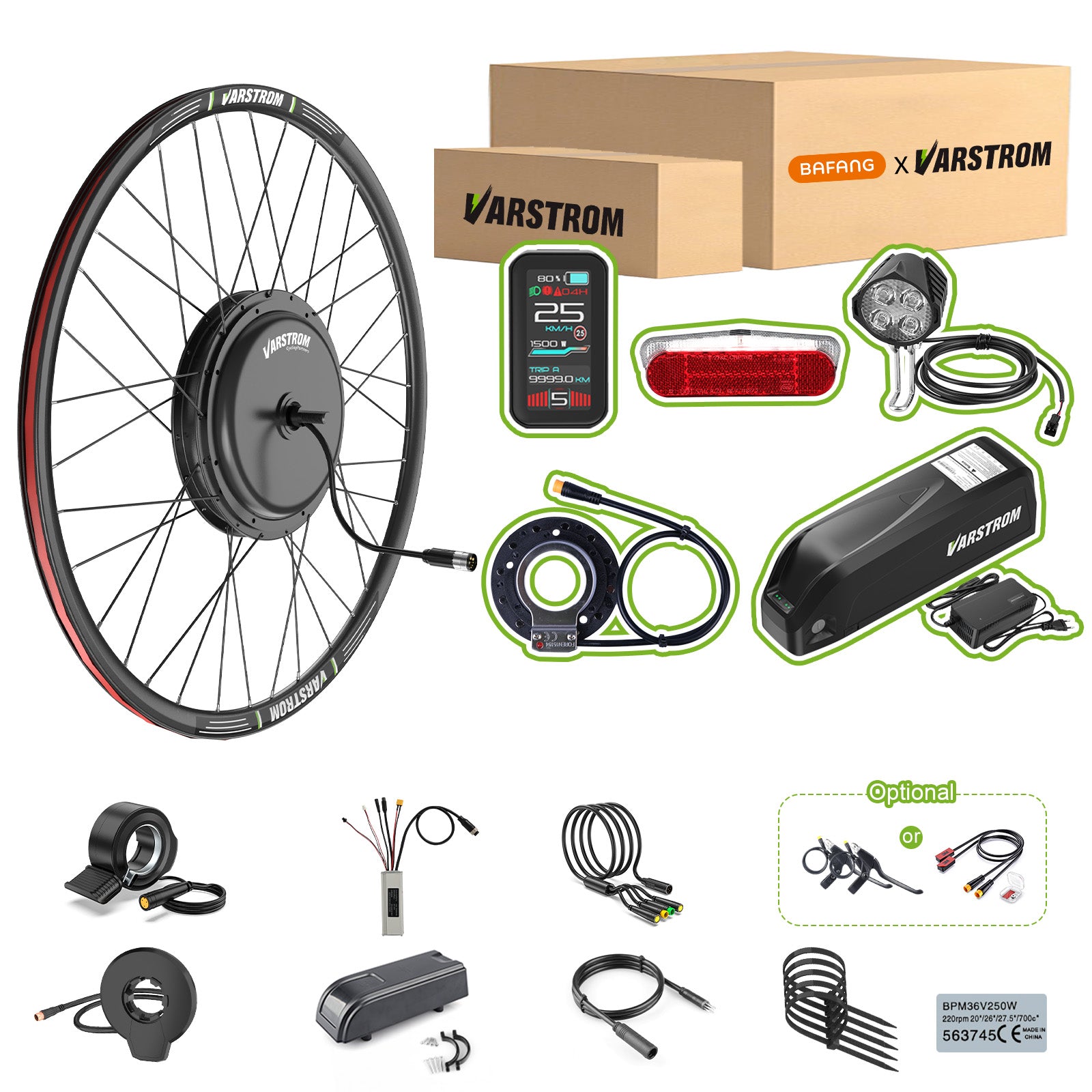 Package for VARSTROM 48V1000W Gearless Front Hub Motor Conversion Kits