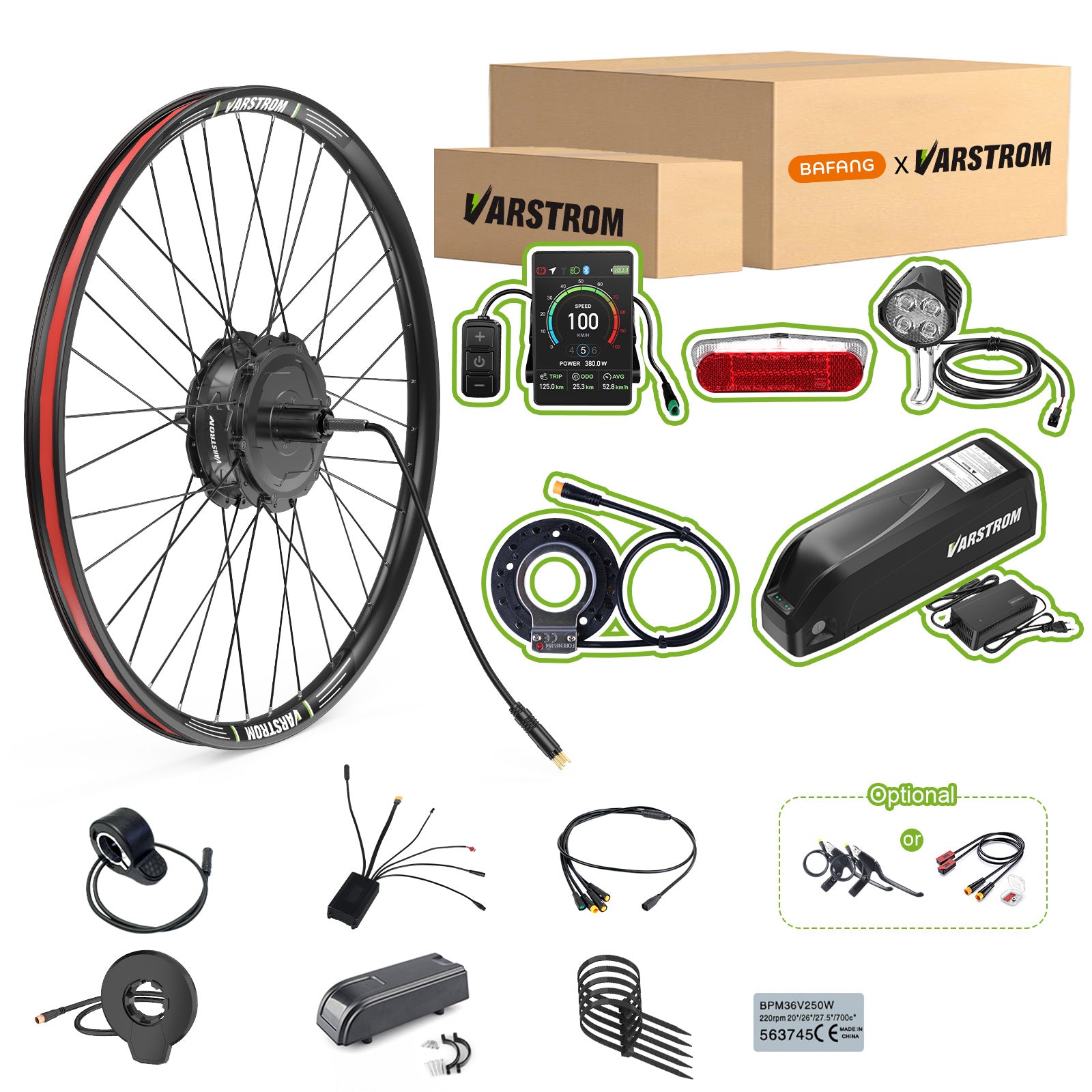 Package for VARSTROM (AIKEMA) 48V 500W 125XVH.RC Rear Hub Complete Conversion Kit
