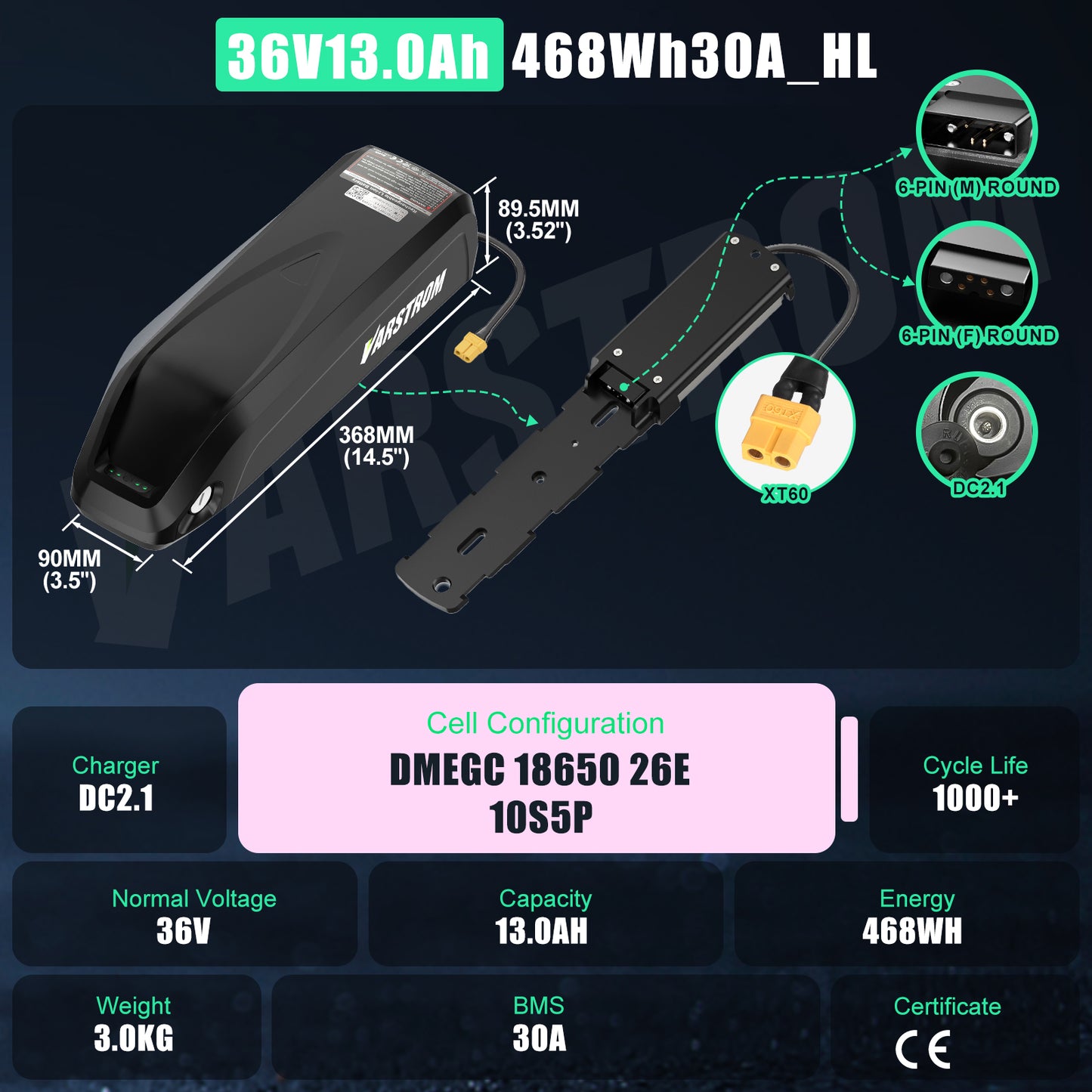 36V Downtube Battery with Charger for E-Bike Conversion