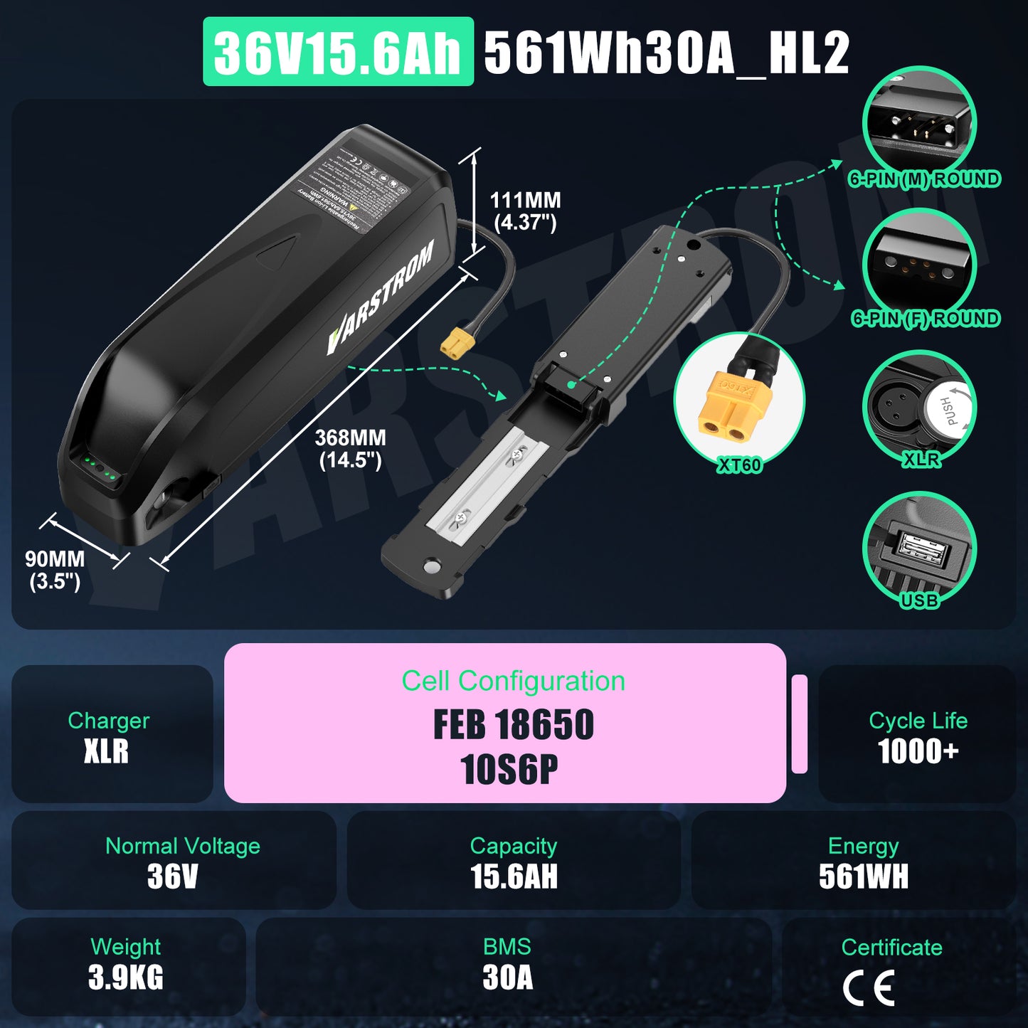 36V Downtube Battery with Charger for E-Bike Conversion