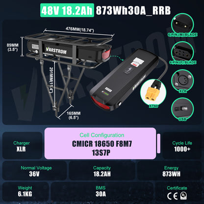 Rear Rack Battery with Charger for E-Bike Conversion