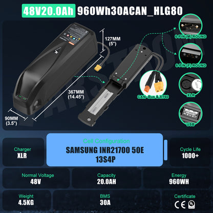 48V Downtube Battery with Charger for E-Bike Conversion