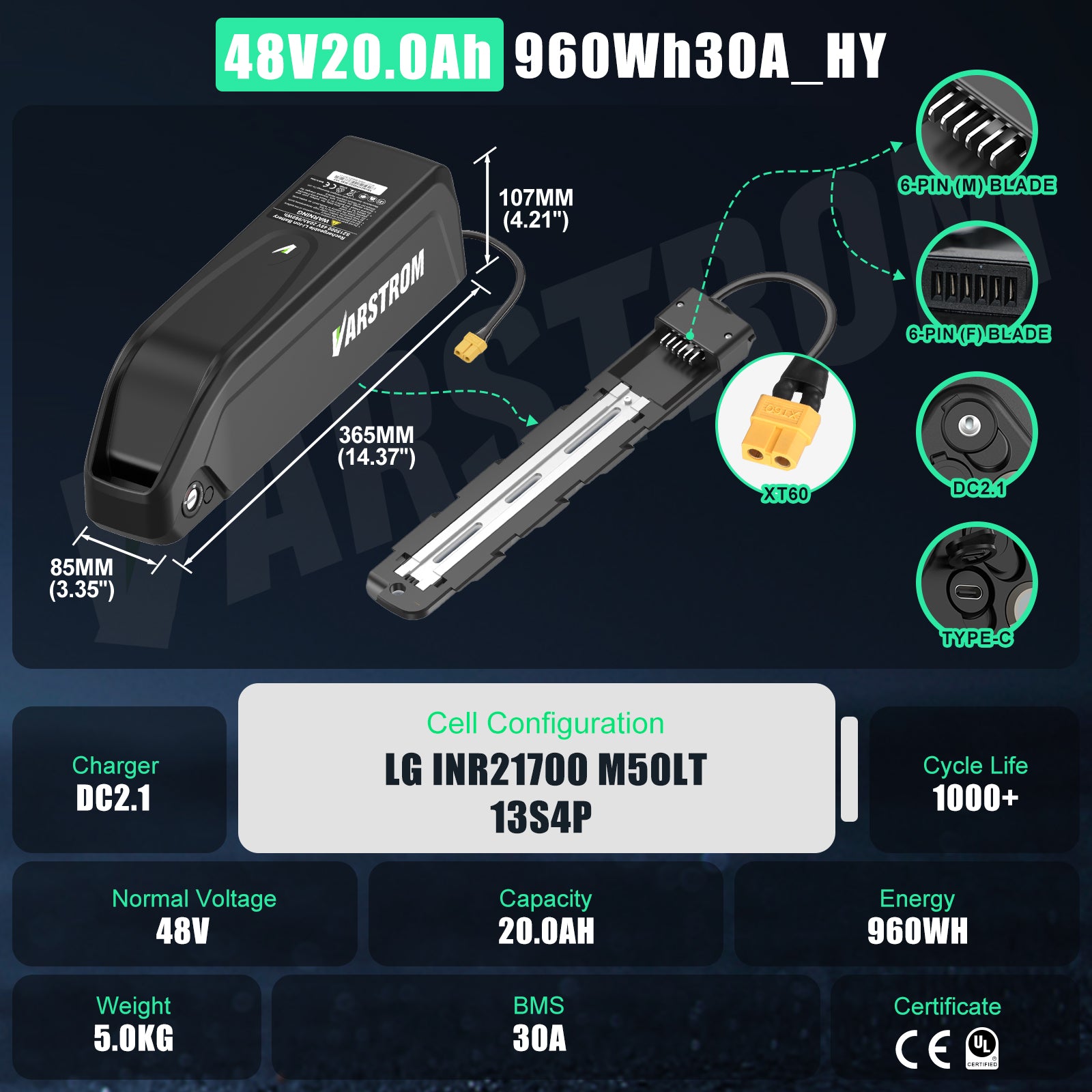 48V Downtube Battery | Varstrom Rear Rack Battery