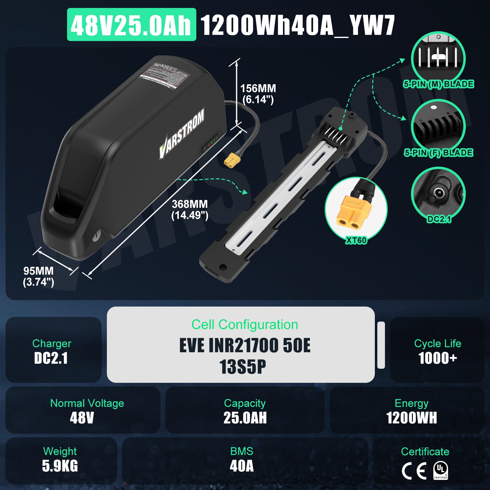 48V Downtube Battery | Varstrom Rear Rack Battery | Li-ion E-Bike