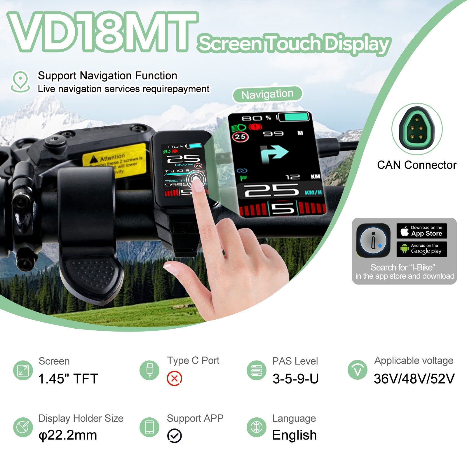 VARSTROM VD18MT Touchscreen HMI | Compact Display for BAFANG