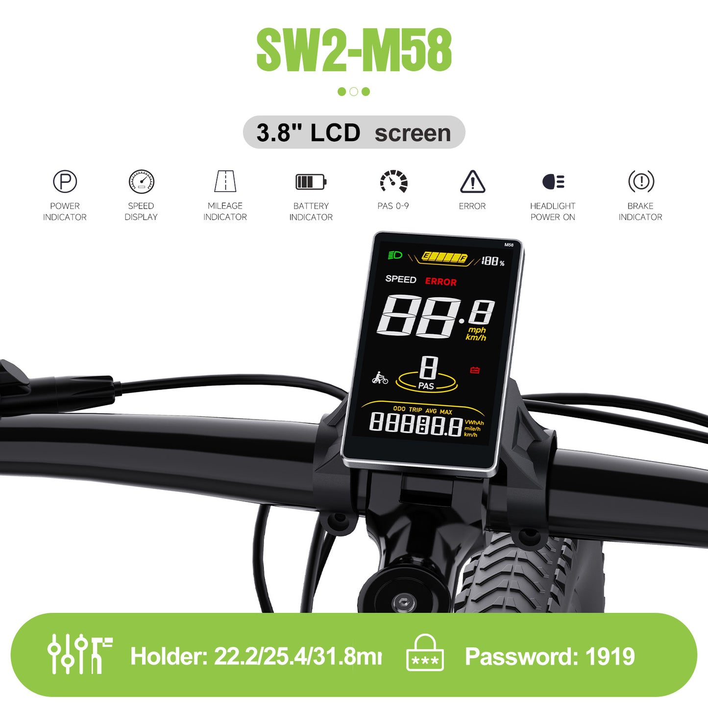 2025 Varstrom E-Bike Display SW2-M58 - 3.8" Full Color LCD Screen eBike Kits