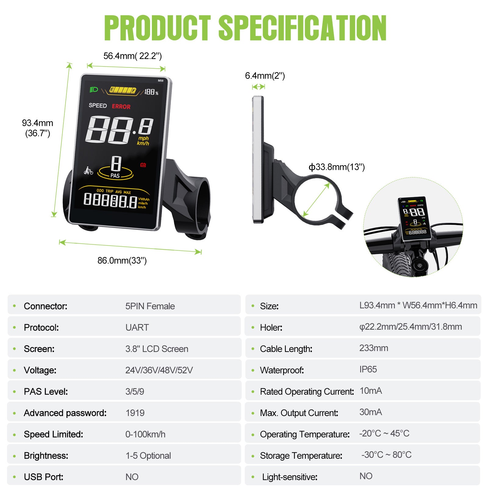 e bike display 48v 2025 Varstrom E-Bike Display SW2-M58