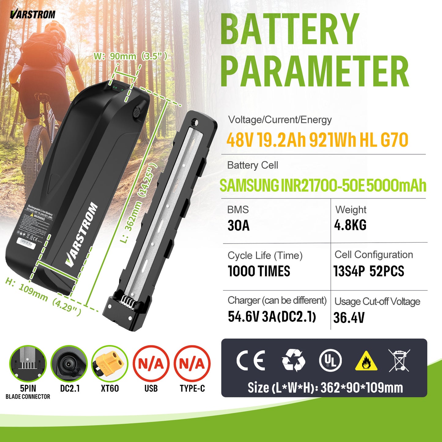 Varstrom48V19.2Ah921WhHLG70_SAMSUNGINR21700-50E5000mAh
