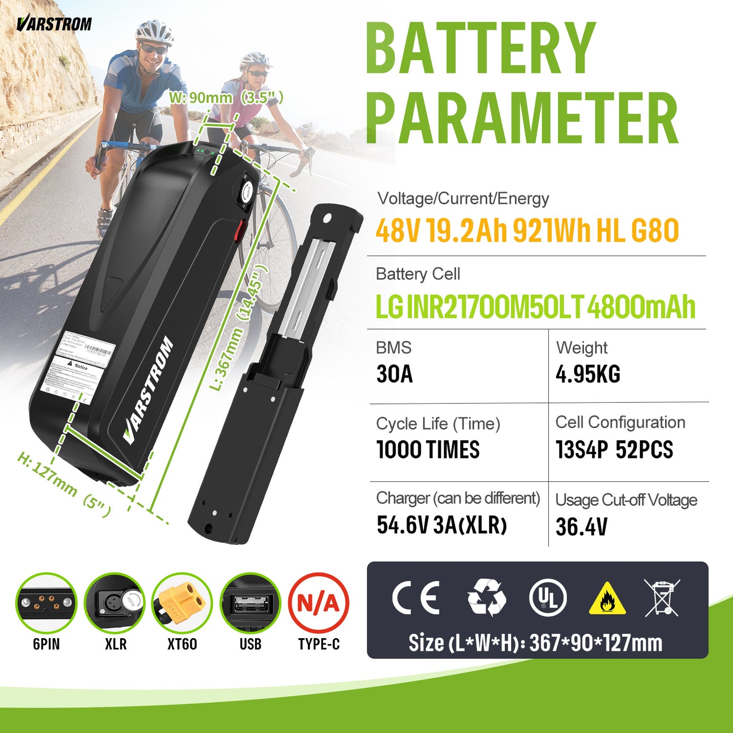 Varstrom48V19.2Ah921WhHLG80_LGINR21700M50LT4800mAh