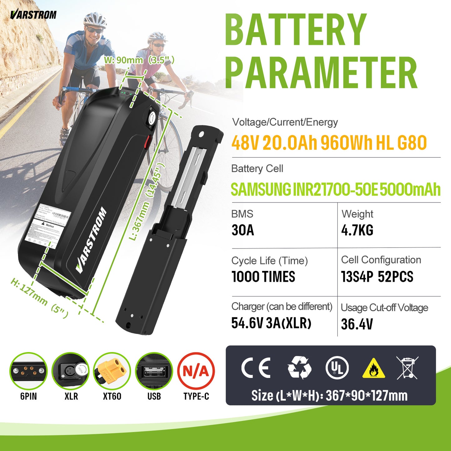 Varstrom48V20.0Ah960WhHLG80_SAMSUNGINR21700-50E5000mAh