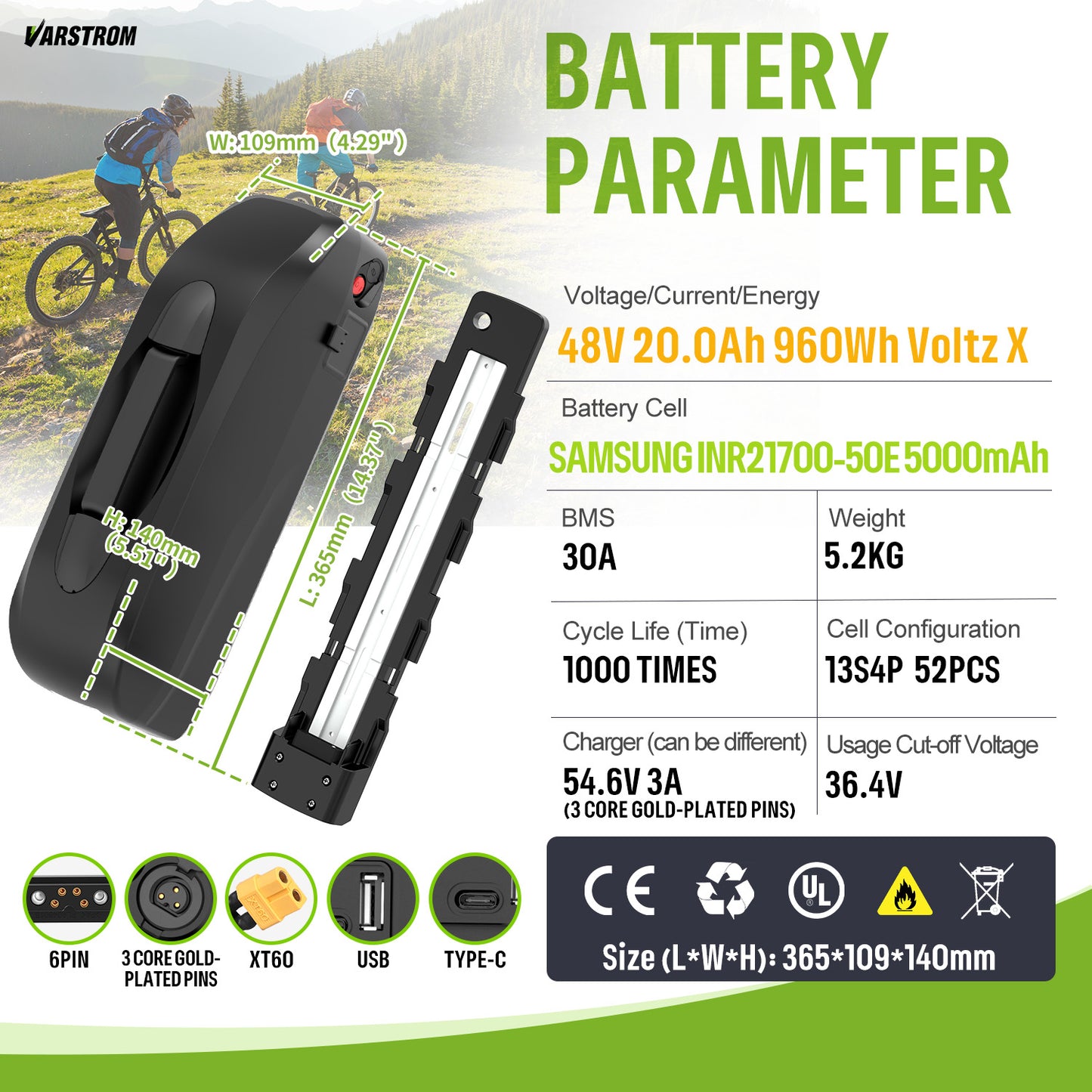 Varstrom48V20.0Ah960WhVoltzX_SAMSUNGINR21700-50E5000mAh