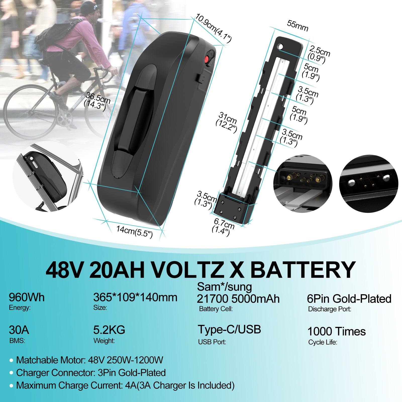 Varstrom48V20.0AhVoltzXE-BikeBatterywithSamsung217005000mAhCells