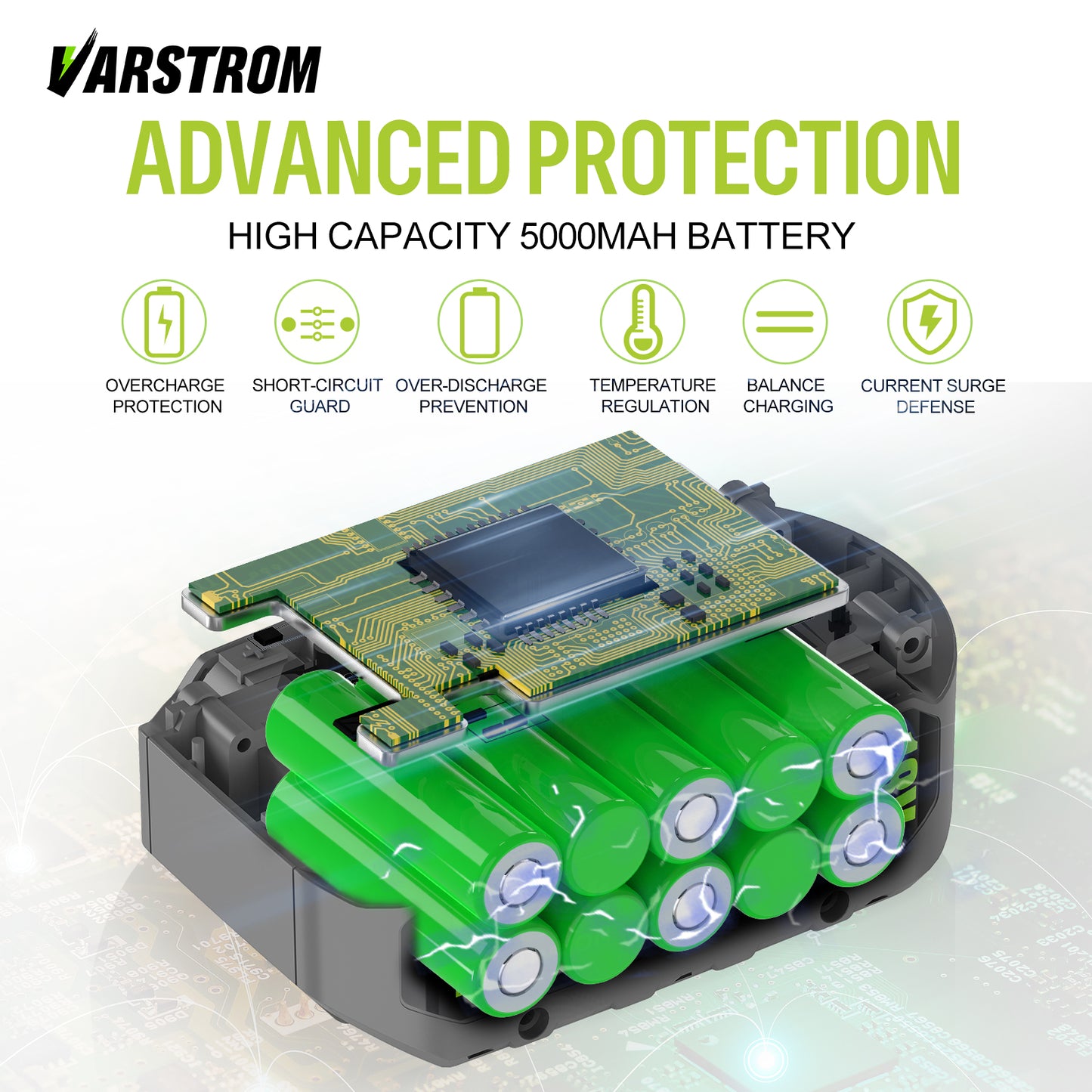 Varstrom 5.0Ah Battery For RYOBI P108 18V One+ Plus Cordless Power Tools