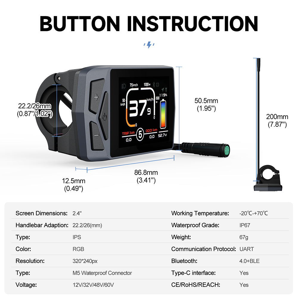 EKD01 BAFANG eBike Display for BBS and BBSHD eBike Conversion Kit