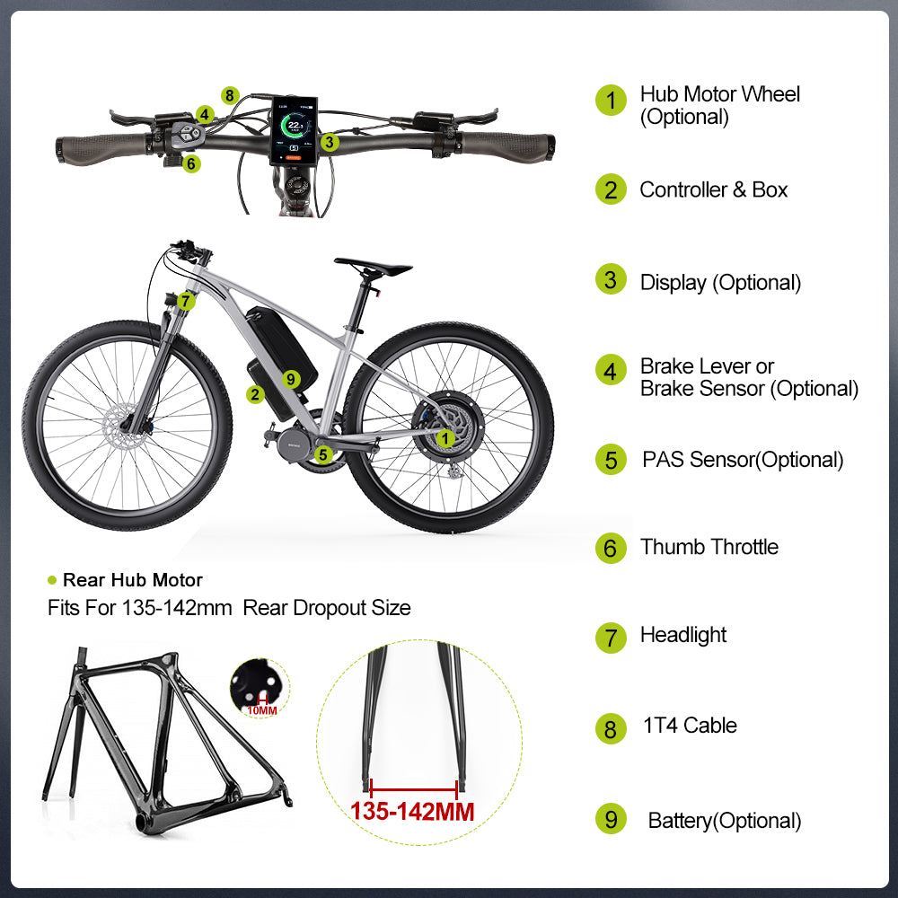 Varstrom 48V 1000W Rear Hub Motor Conversion Kit with Disc Brake and Cassette Body