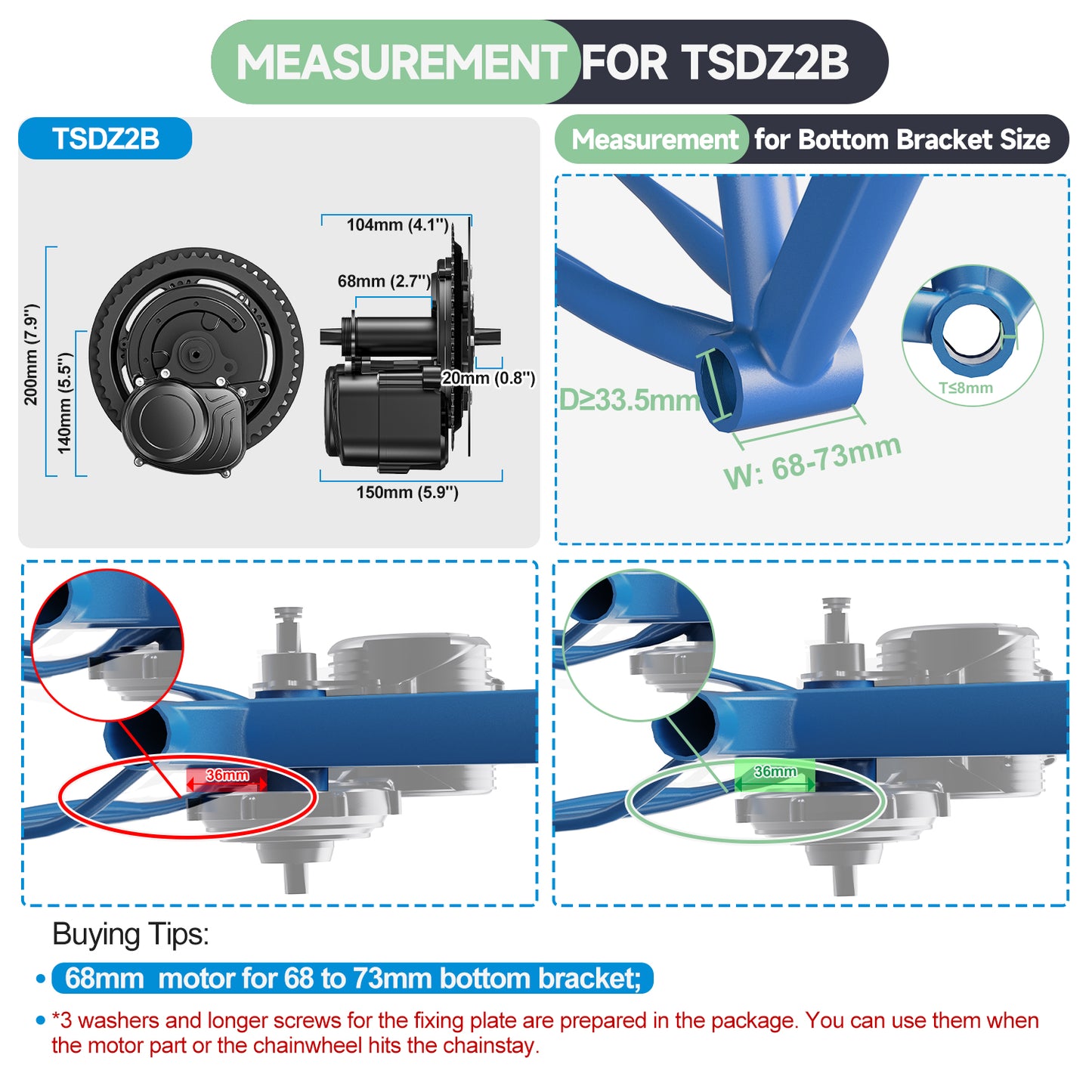 TSE TONGSHENG 36V 250W  TSDZ2B Mid Drive Motor Conversion Kits