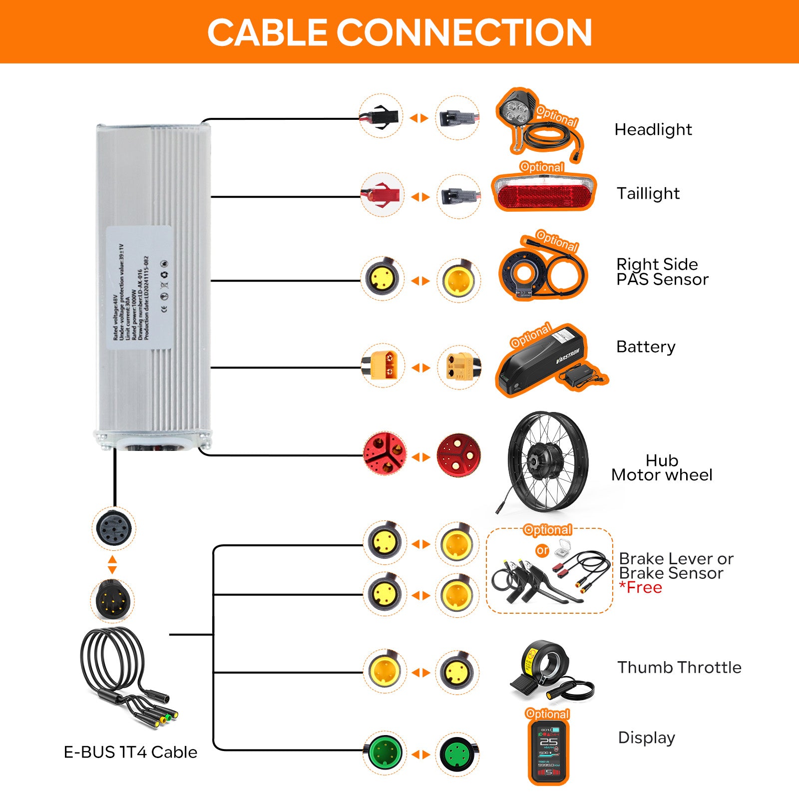 Wiring Diagram for BAFANG 48V 1000W RM G0062.1000.DC Rear Hub Complete Conversion Kit
