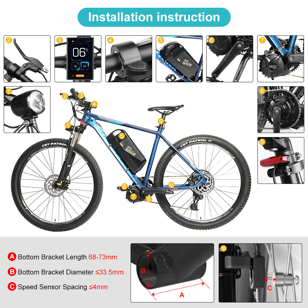 BAFANG M625 M325 New Mid Drive Motor 1000W 750W 500W Electric Bike DIY Conversion Kits with 19.6Ah Battery & DPC181.CAN Bluetooth Display